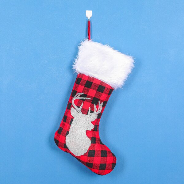 

1pc Christmas Fluffy Sock Gift Bag, Red