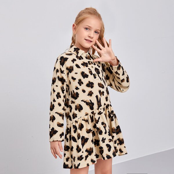 

Girls Collared Buttoned Front Leopard Dress, Multicolor