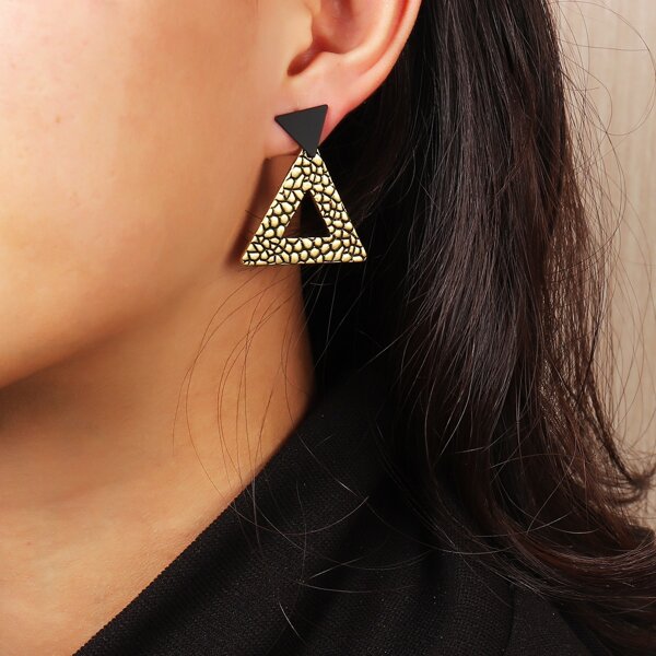 

Hollow Triangle Earrings, Bronze