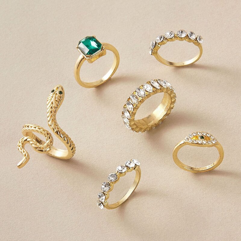 

6pcs Rhinestone Ring, Gold