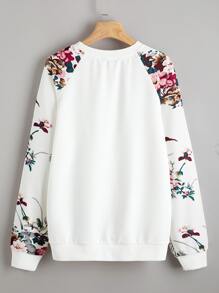 SHEIN LUNE Raglan Sleeve Floral Pullover In Fall/Winter - White - View 3
