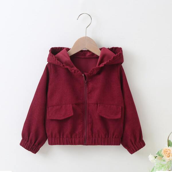 

Toddler Girls Corduroy Frill Trim Hooded Jacket, Burgundy