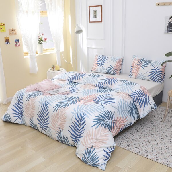 

Leaf Print Bedding Set Without Filler, Multicolor