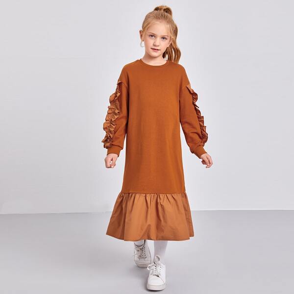 

с оборками Ровный цвет Повседневный Толстовки для девочек, Коричневые