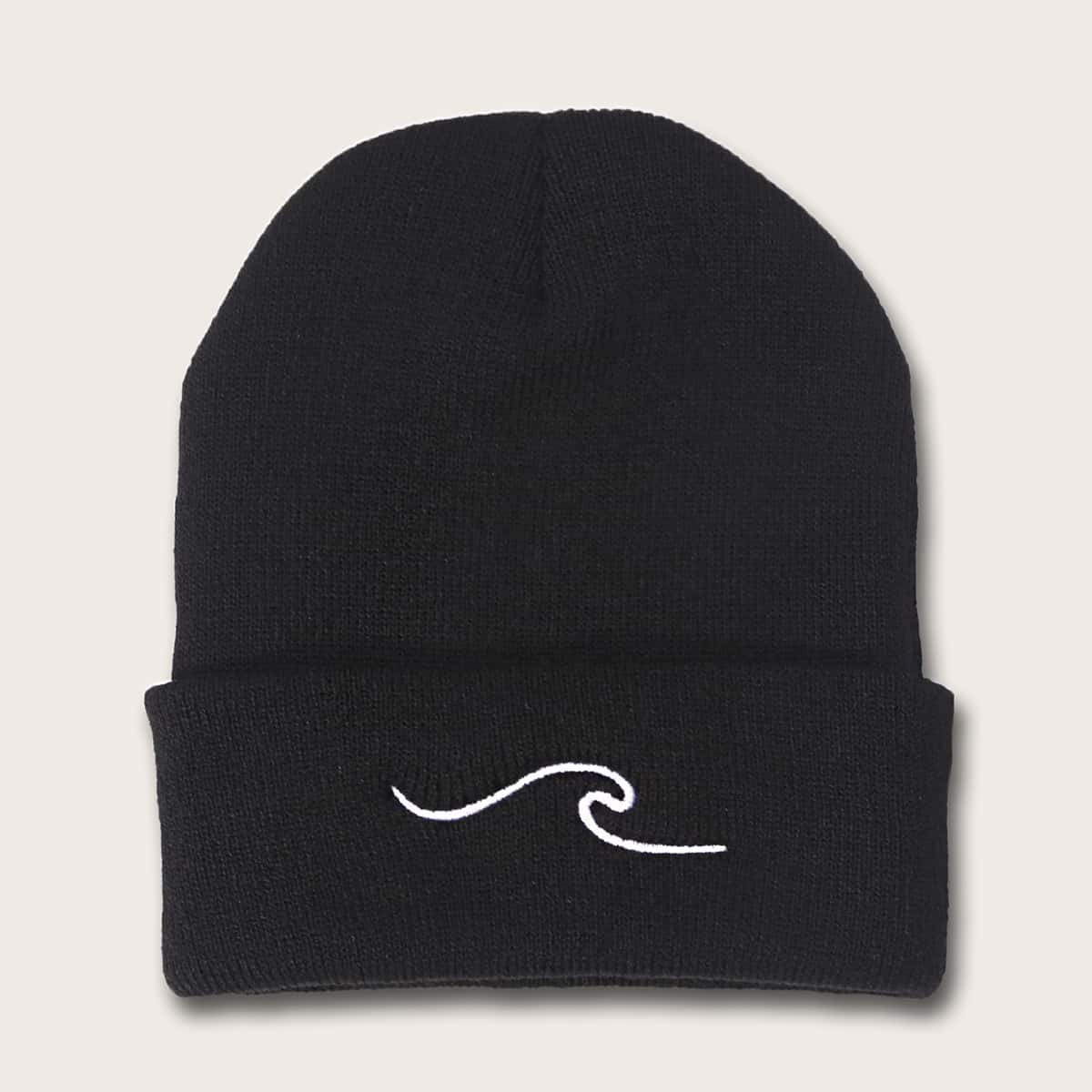 

Line Embroidery Beanie, Black