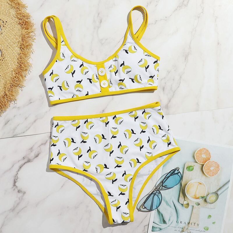 

Fruit Print High Waist Bikini Swimsuit, Multicolor