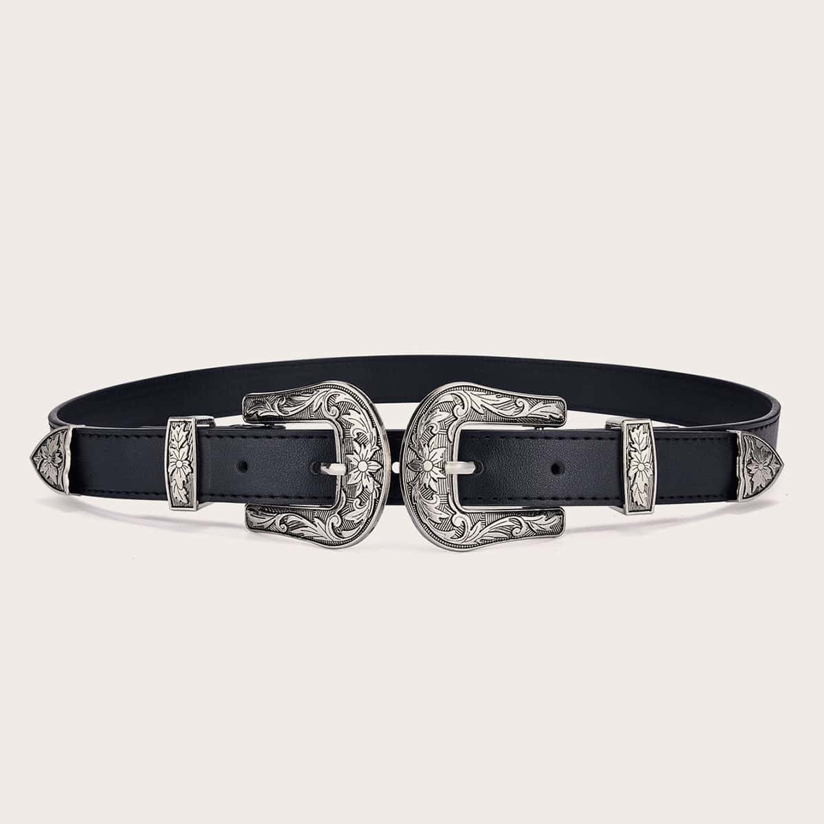 

Double Buckle Western Belt, Black