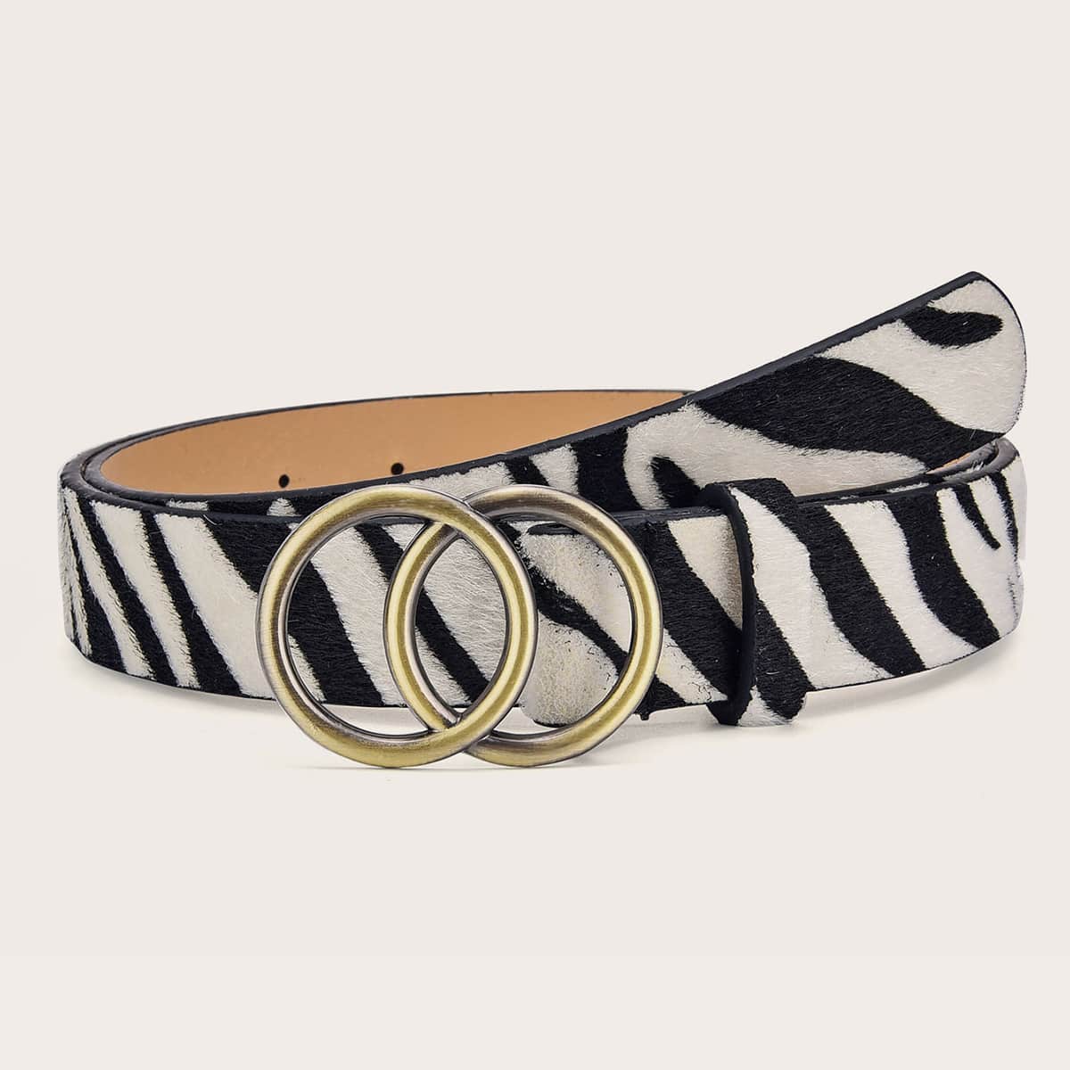 

Double Circle Zebra Striped Belt, Black and white
