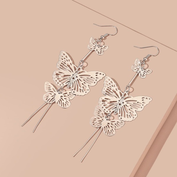 

Butterfly Charm Drop Earrings, Silver