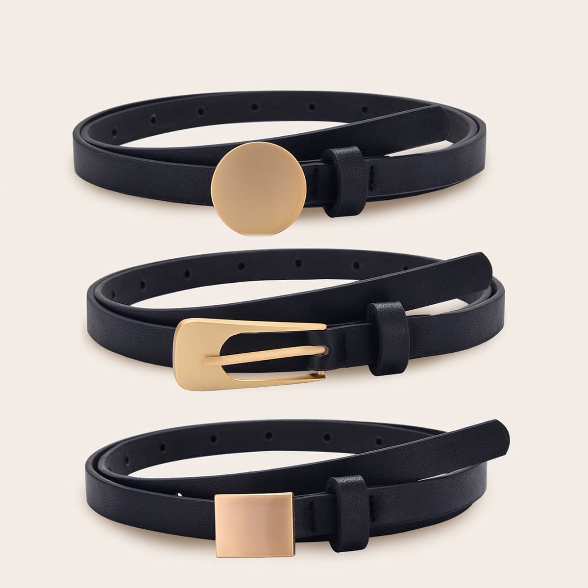 

3pcs Metal Buckle Belt, Black
