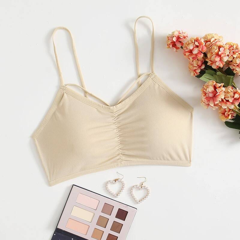 

Solid Ruched Bra, Apricot