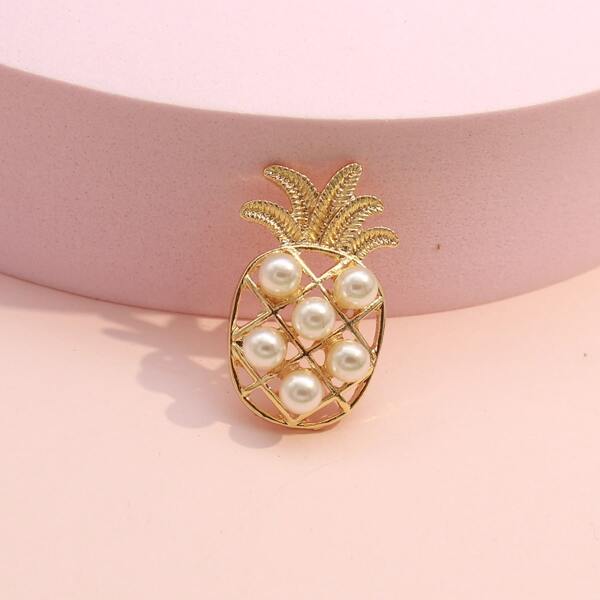 

Faux Pearl Decor Pineapple Design Brooch, Gold