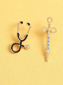 2pcs Stethoscope & Syringe Design Brooch - Yellow Gold - View 2
