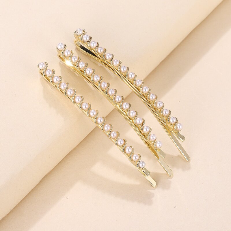 

3pcs Faux Pearl Hair Clip, Gold