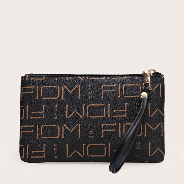 

Letter Graphic Clutch Bag With Wristlet, Coffee brown