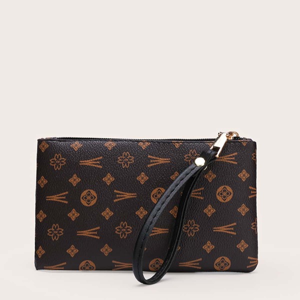 

Graphic Clutch Bag With Wristlet, Coffee brown