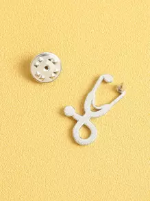 2入組聽筒和注射器設計胸針 - 銀色 - 查看 3