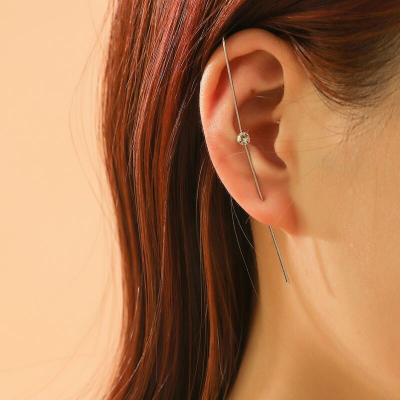 

1pc Rhinestone Ear Cuff, Silver