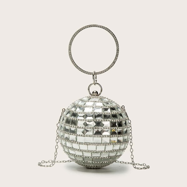 

Mini Rhinestone Cover Ball Shaped Clutch Bag, Silver