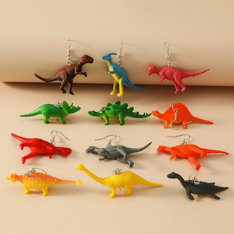 

12pcs Dinosaur Drop Earrings, Multicolor