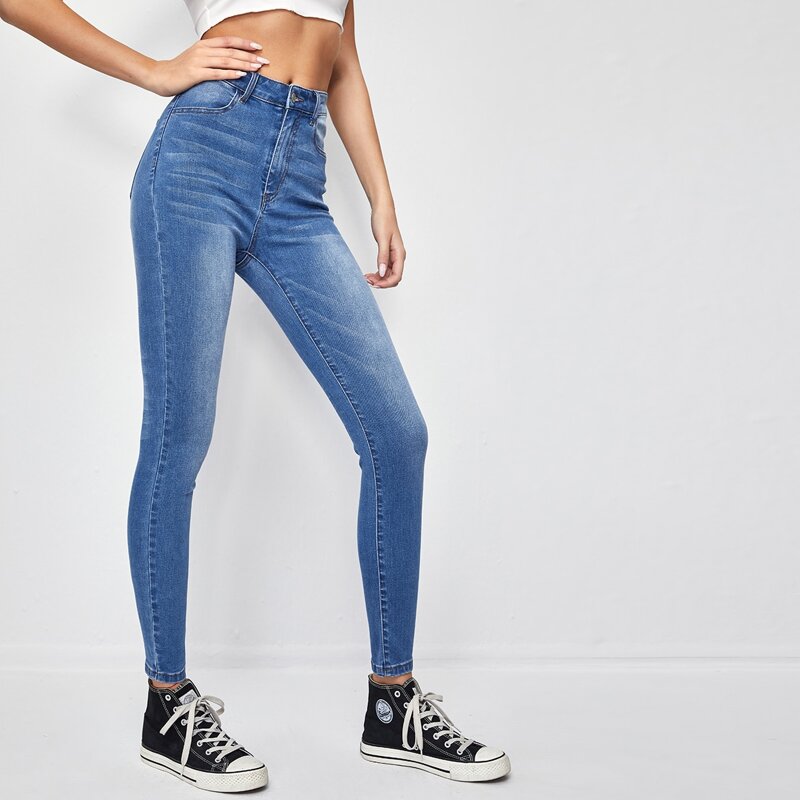 

Bleach Wash Skinny Jeans, Medium wash