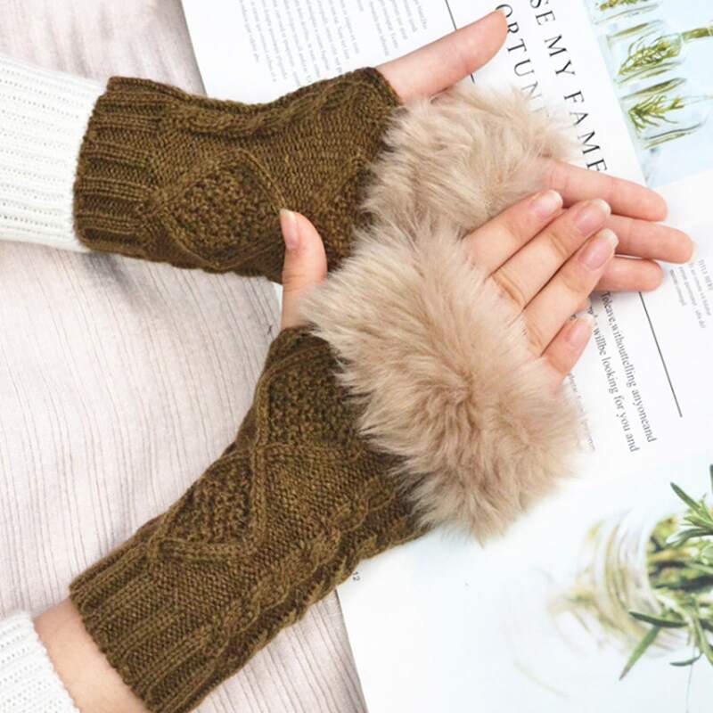 

Fluffy Half Finger Gloves, Khaki