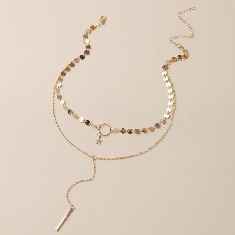 

Disc & Bar Decor Layered Necklace, Gold
