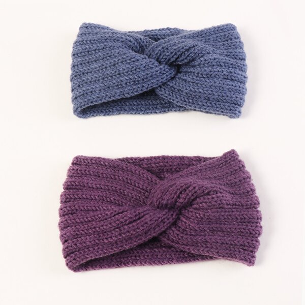 

2pcs Plain Knitted Headband, Multicolor
