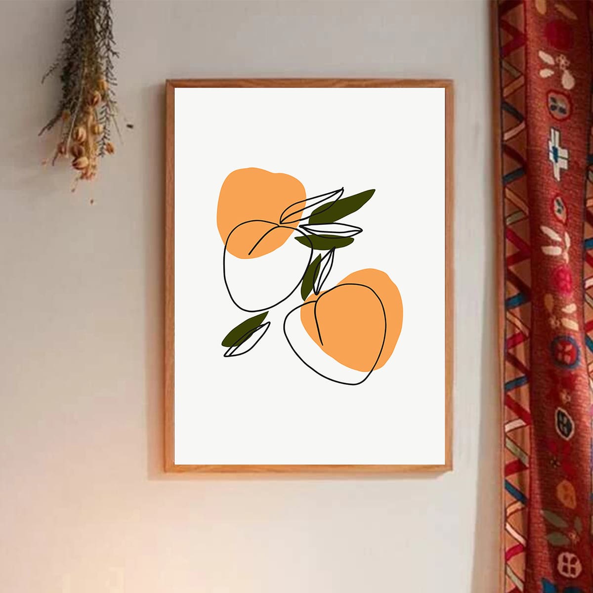 

Peach Print Wall Painting Without Frame, Multicolor