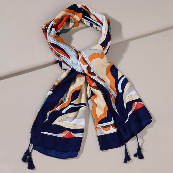 

Tassel Decor Graphic Scarf, Multicolor