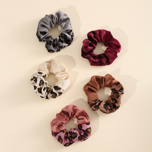 

5pcs Leopard Scrunchies, Multicolor