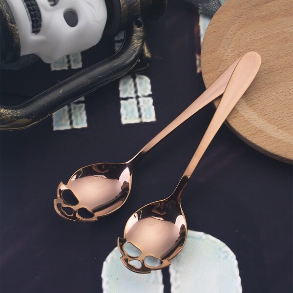 

2pcs Halloween Skull Design Spoon, Rose gold