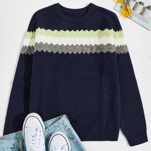 

Men Chevron Pattern Sweater, Navy blue