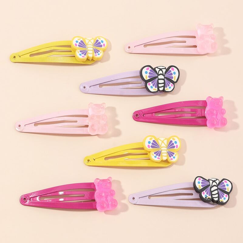 

8pcs Butterfly & Bear Hair Clip, Multicolor