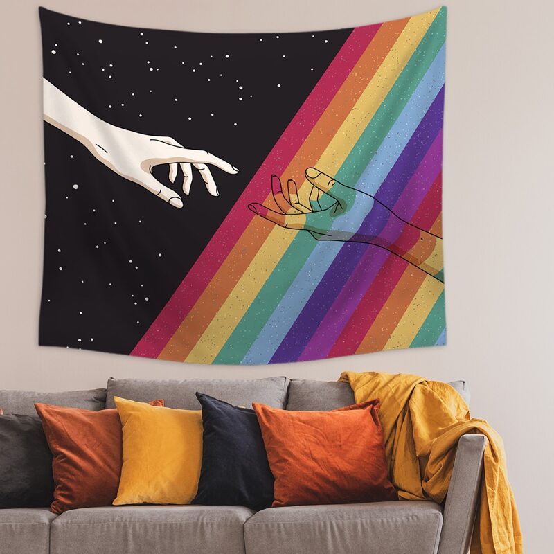 

Hand & Rainbow Pattern Tapestry, Multicolor