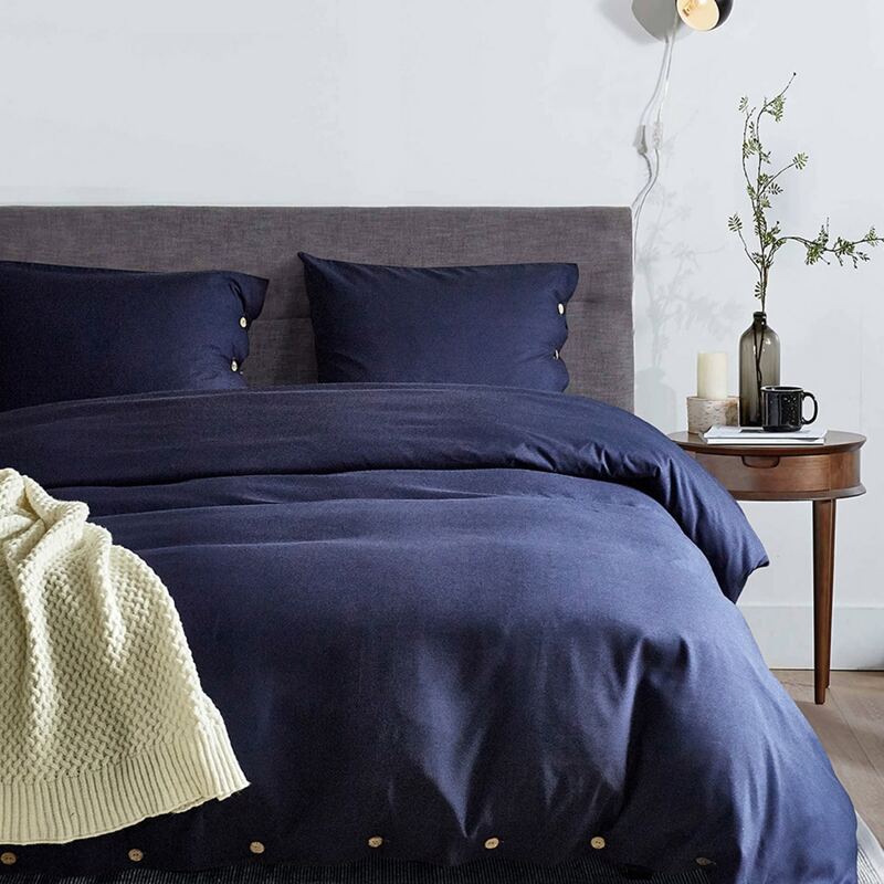 

Button Detail Solid Bedding Set Without Filler, Navy blue