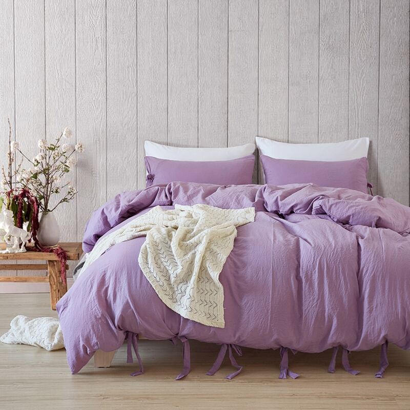 

Solid Lace Up Bedding Set Without Filler, Mauve purple