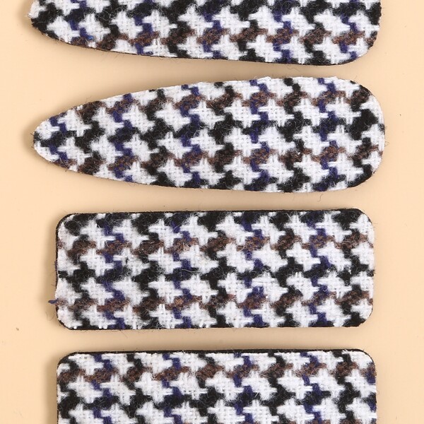 

4pcs Houndstooth Pattern Hair Clip, Black and white