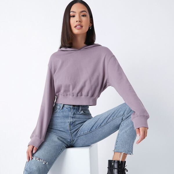 

Drop Shoulder Crop Hoodie, Dusty purple