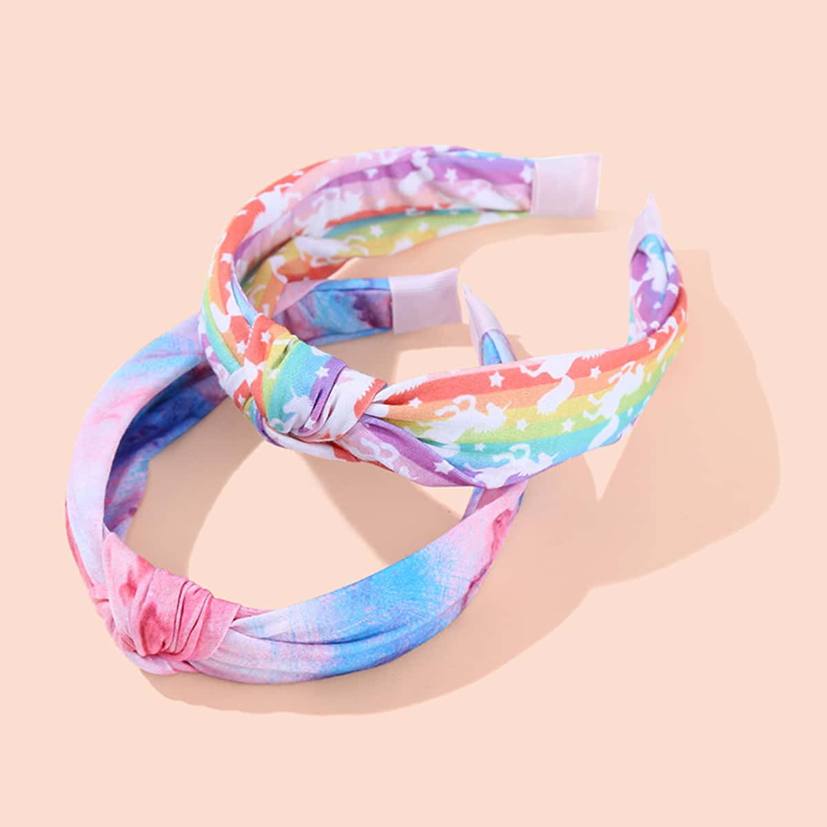 

2pcs Rainbow Striped & Tie Dye Hair Hoop, Multicolor