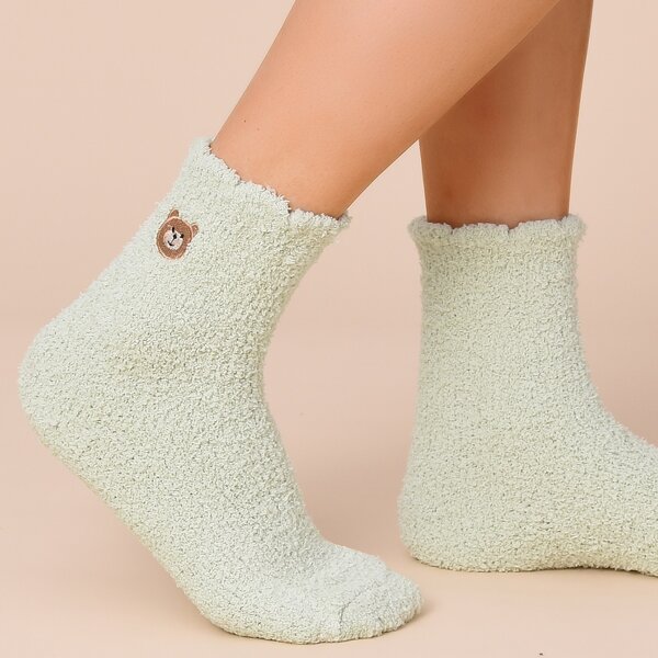 

Cartoon Embroidered Fuzzy Socks, Mint green