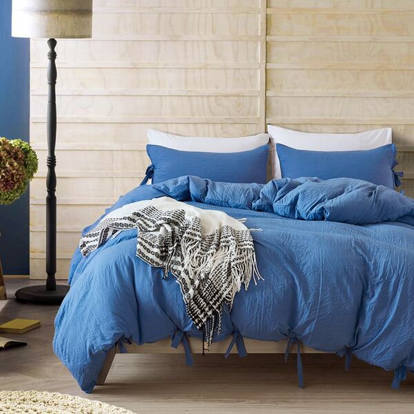 

Solid Lace Up Bedding Set Without Filler, Blue
