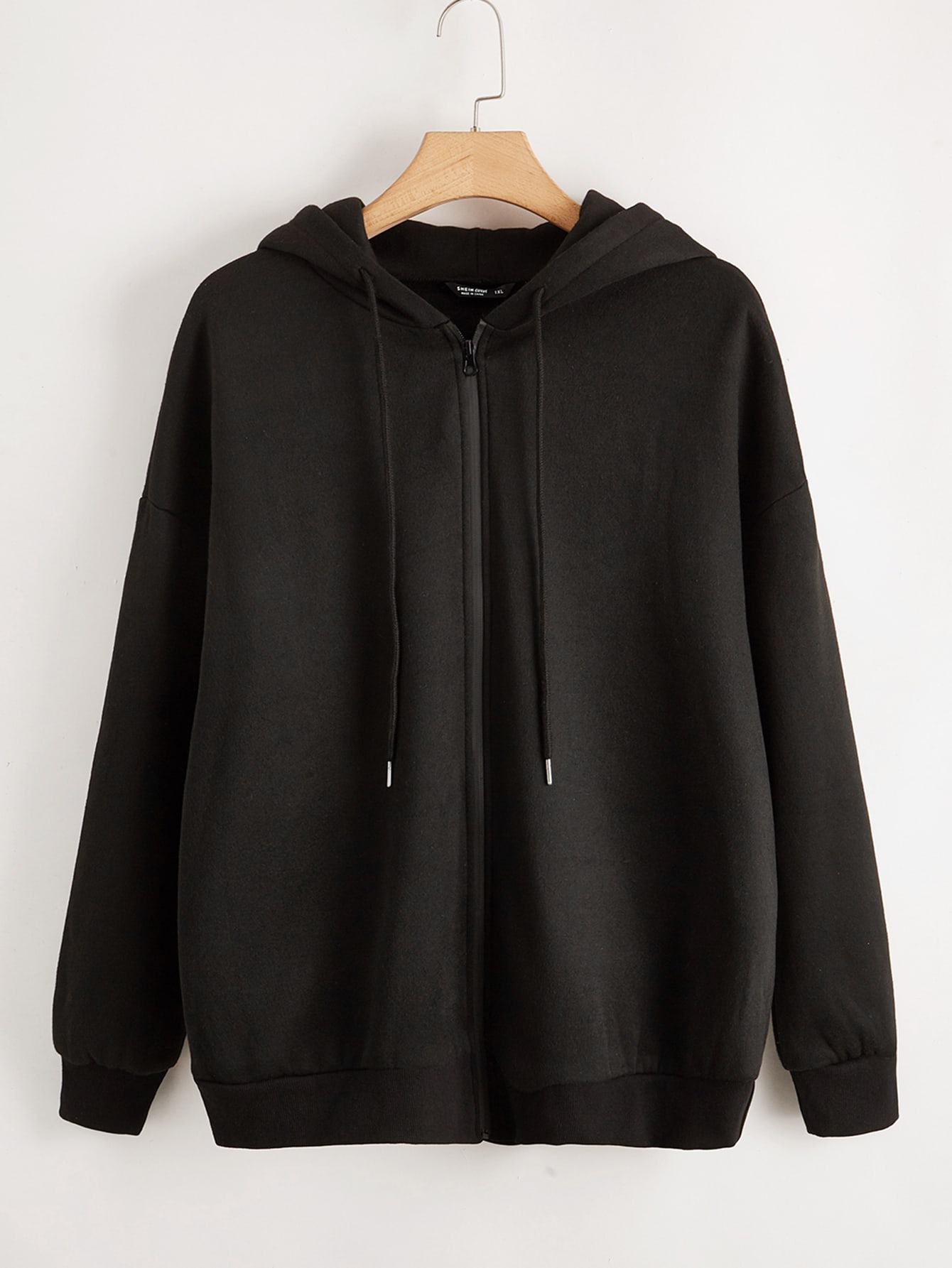 Plus Solid Zip Up Drawstring Hooded Sweatshirt thumbnail