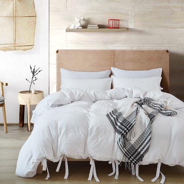 

Solid Lace Up Bedding Set Without Filler, White