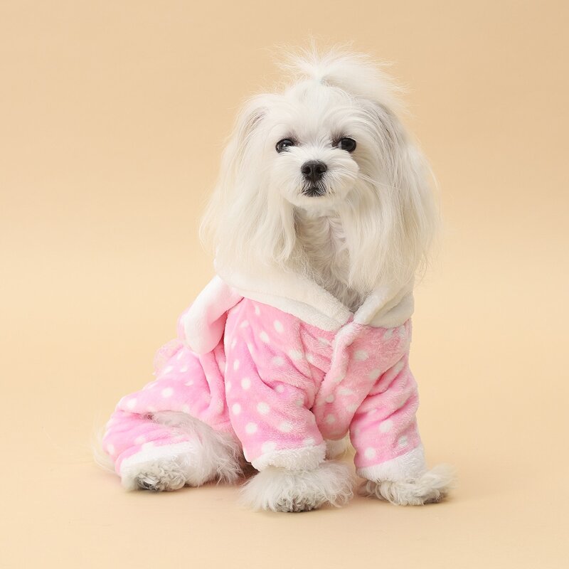 

3D Ear Design Polka Dot Dog Jumpsuit, Pink