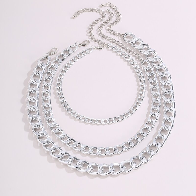 

3pcs Chunky Chain Necklace, Silver