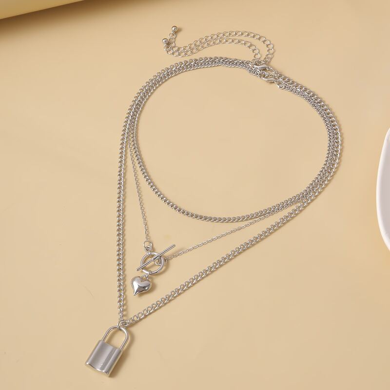 

Heart & Lock Layered Necklace, Silver