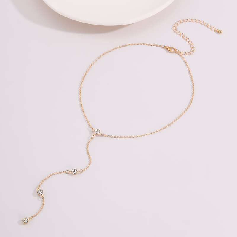 

Rhinestone Y Lariat Choker, Gold