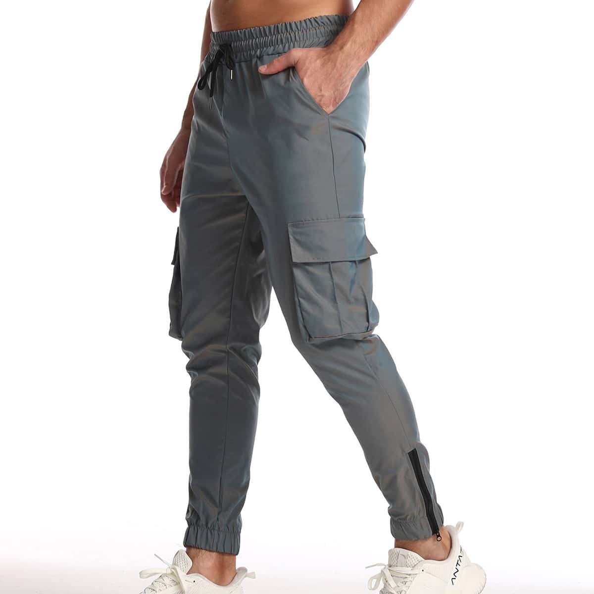 

Men Flap Pocket Zip Hem Cargo Pants, Grey