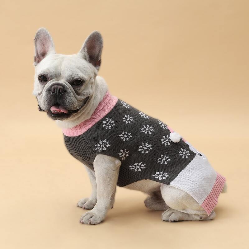 

Snowflake & Bear Pattern Dog Sweater, Grey